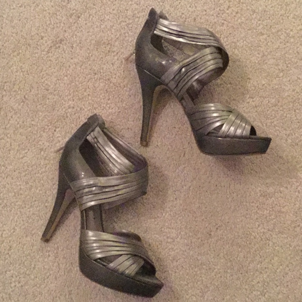 Metallic silver platform shoes
